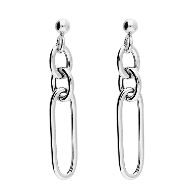 Sterling Silver Earring - large oval link and paper chain stud drops