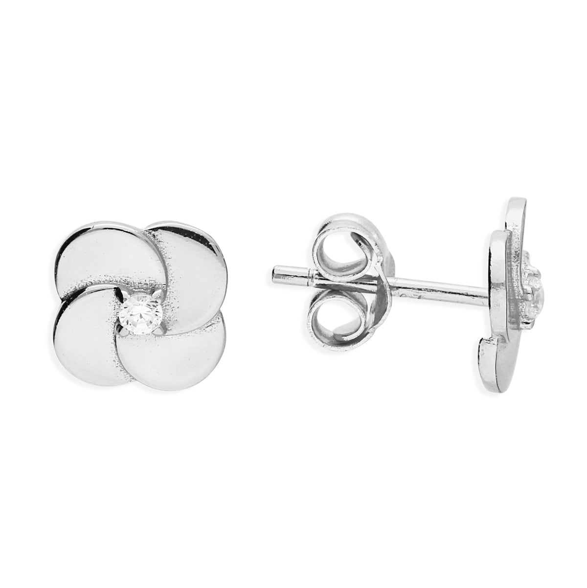 Sterling Silver Crystal Layered Flower Stud Earrings