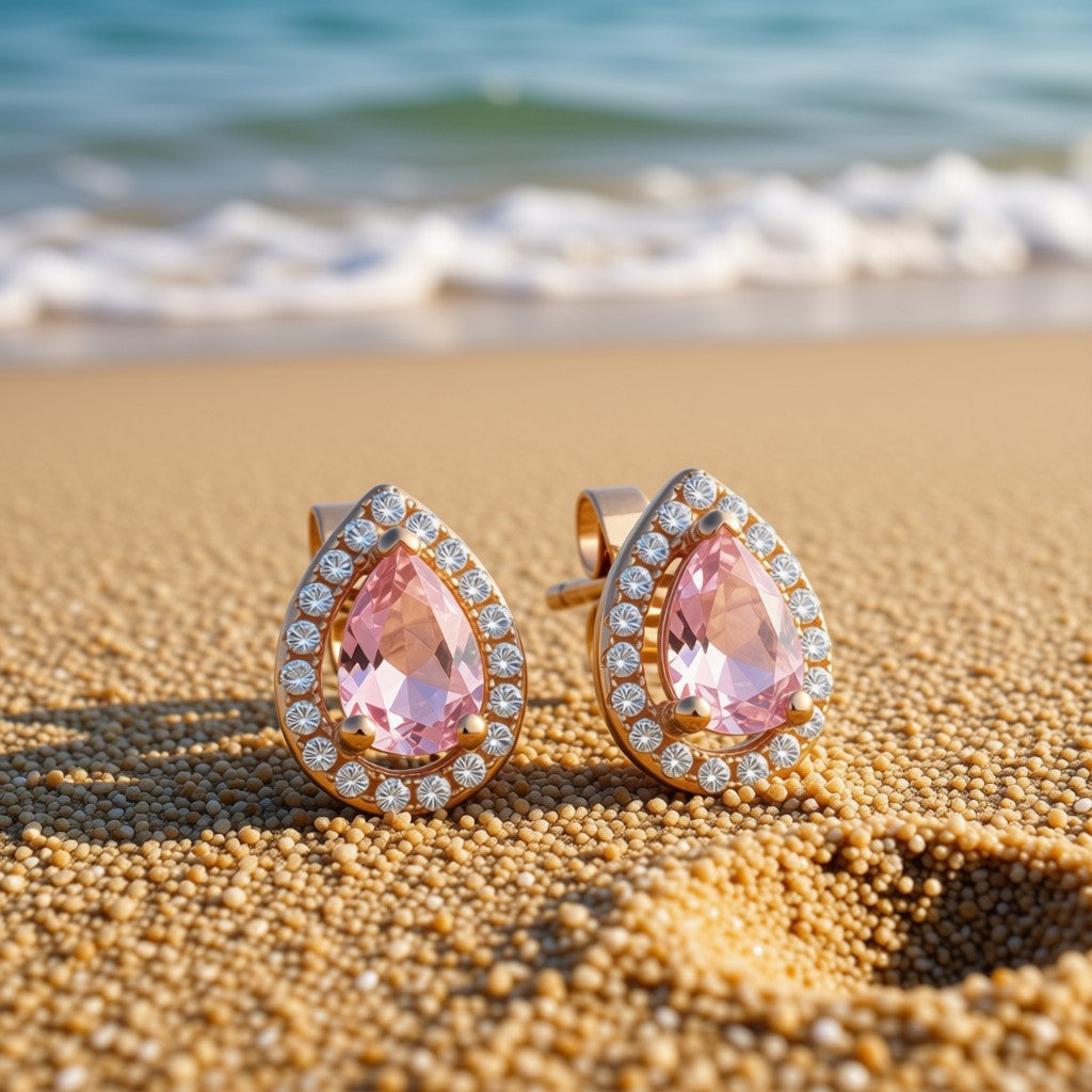 Rose Gold-Plated Simulated Morganite Teardrop Studs
