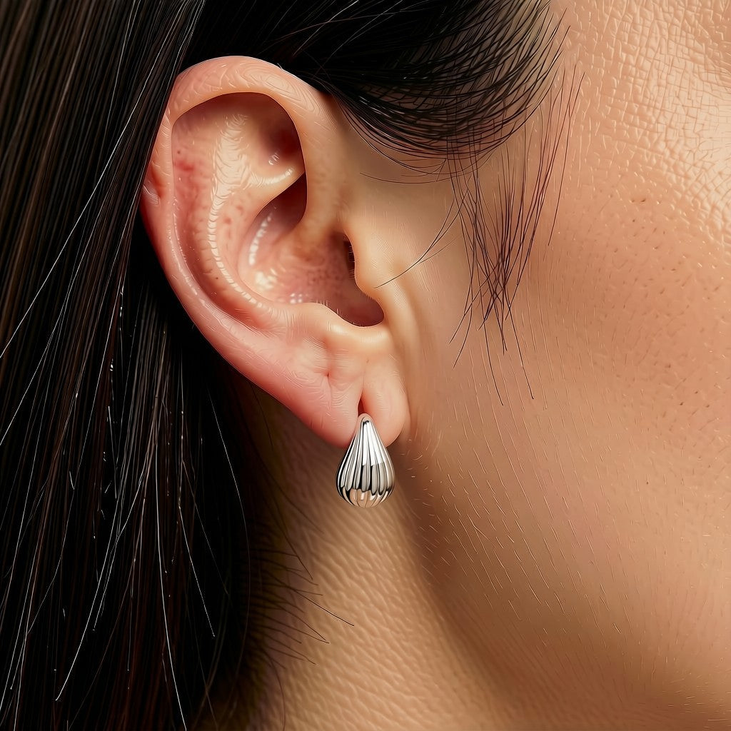 Ribbed Pear Drop Stud Earrings