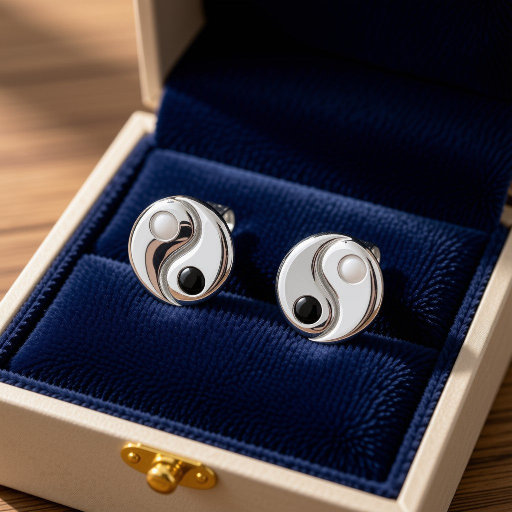 Yin-Yang Crystal Stud Earrings