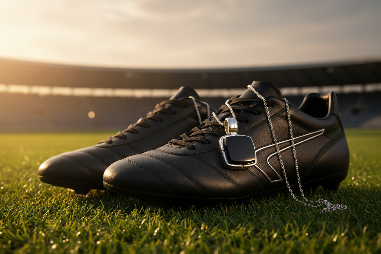 Black Onyx Silver Pendant - Football Boot Grass Pitch