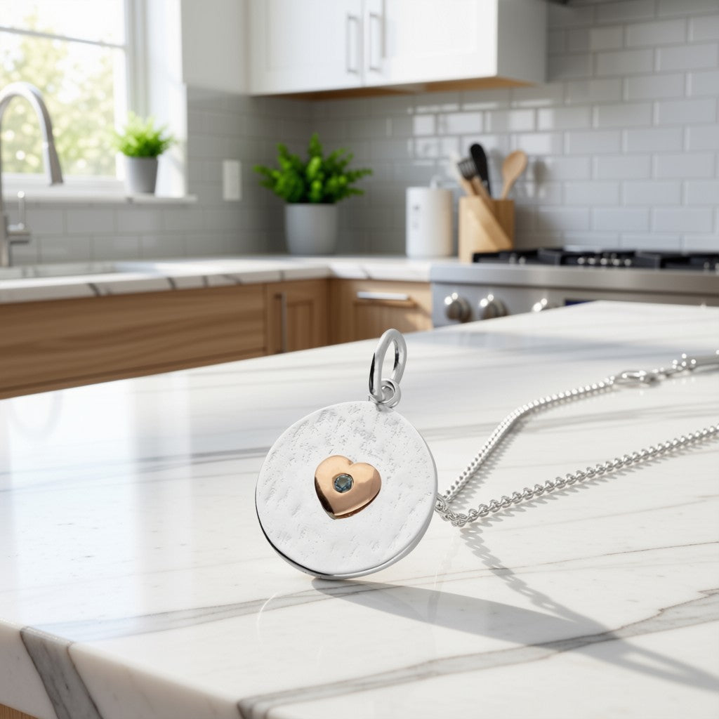 March Birthstone Heart & Disc Pendant