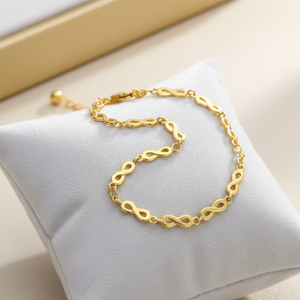 Gold Infinity Bracelet - White Velvet Cushion