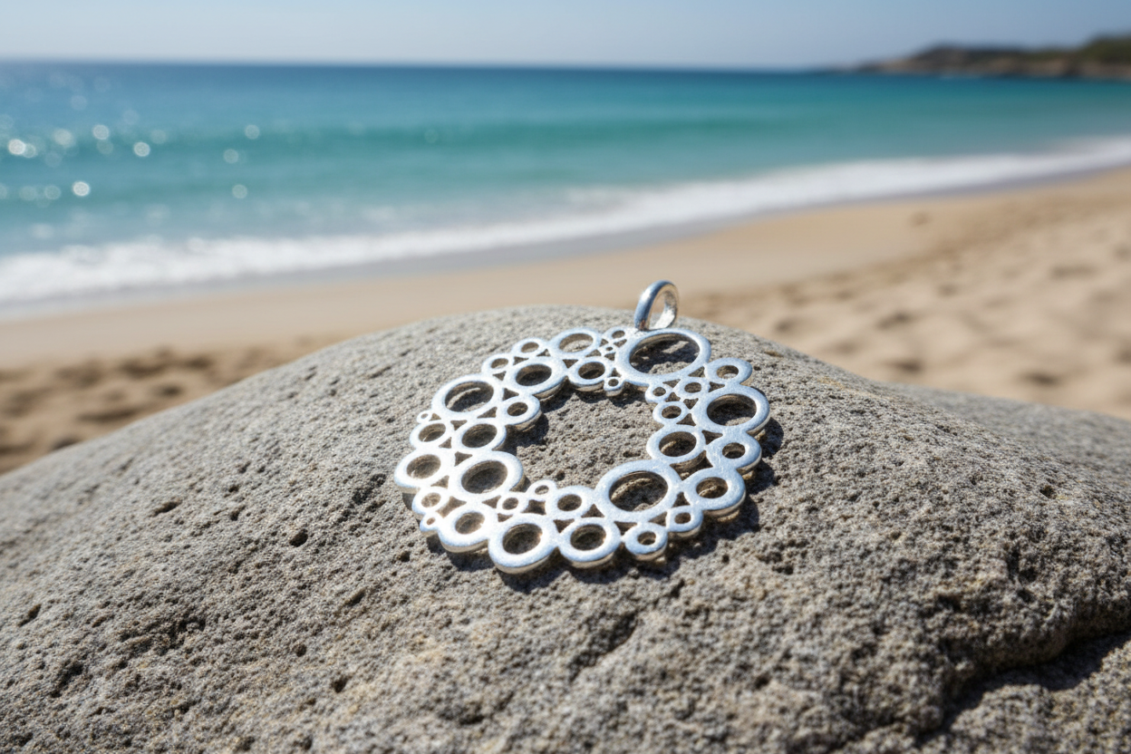 Silver Geometric Bubble Circle Pendant - Sunny Beach Rock