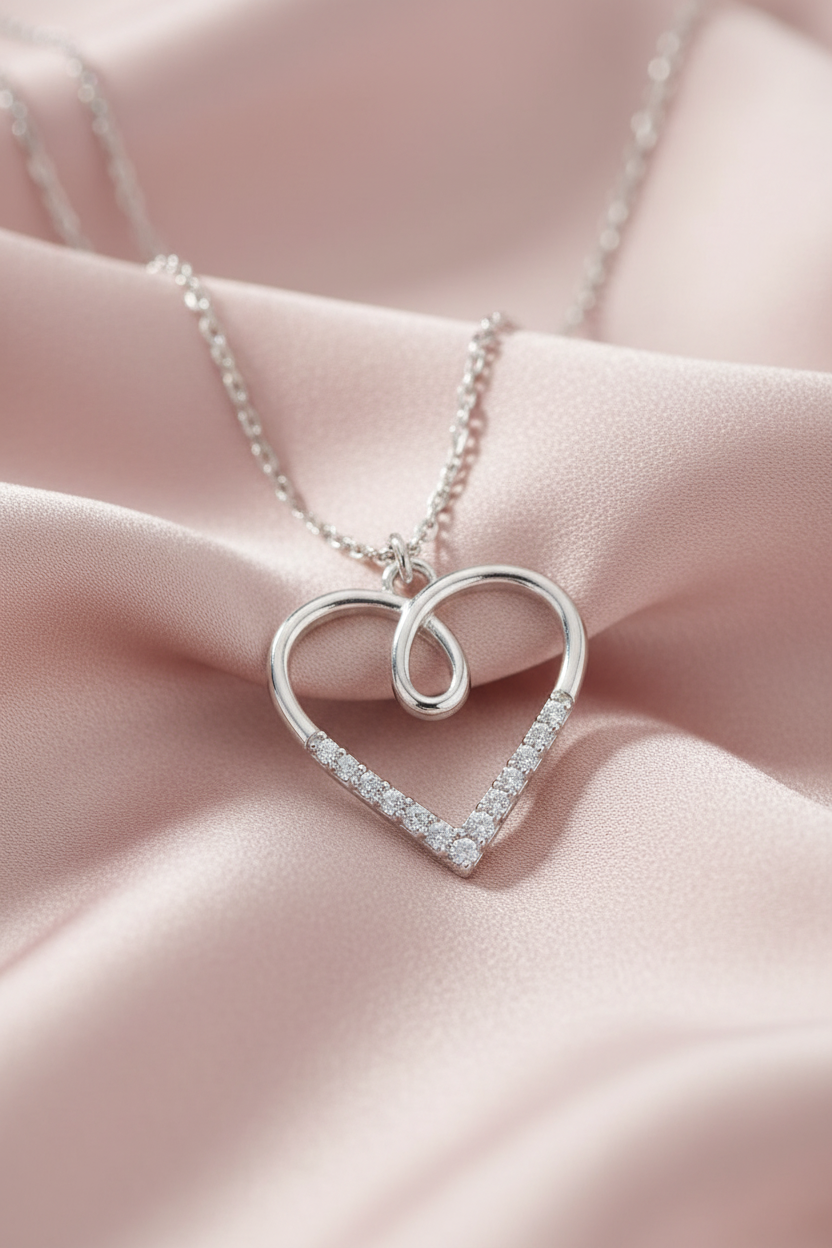 Silver Infinity Heart Pendant - Flowing Silk