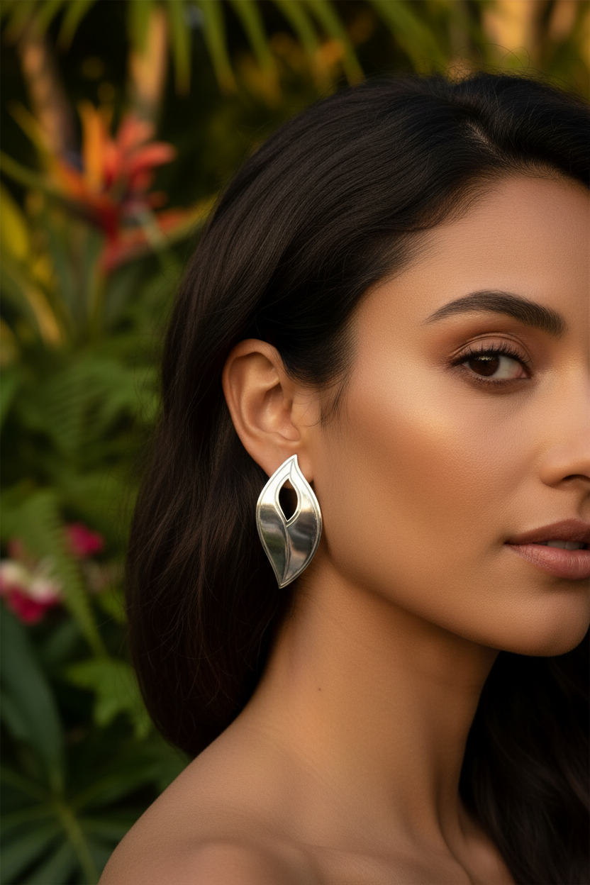 Silver Leaf Earrings - Exotic Model Medium Size