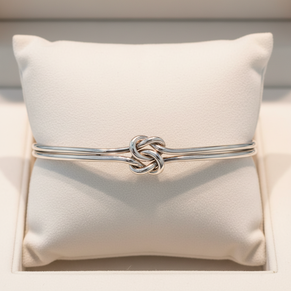Silver Love Knot Cuff Bangle - Velvet Cushion