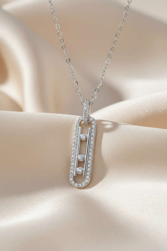 Silver Sliding CZ Bar Pendant - Flowing Silk