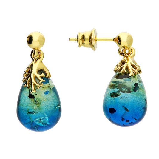 Celestial Blue Amber Drop Earrings