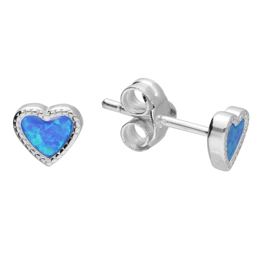Dainty Blue Opal Heart Studs
