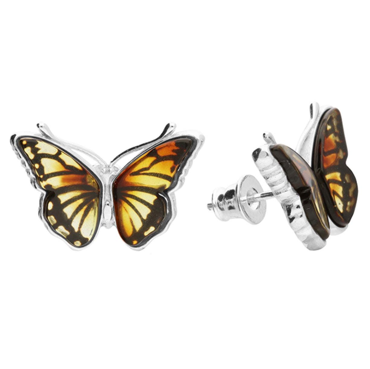 Sterling Silver Baltic Amber Butterfly Earrings
