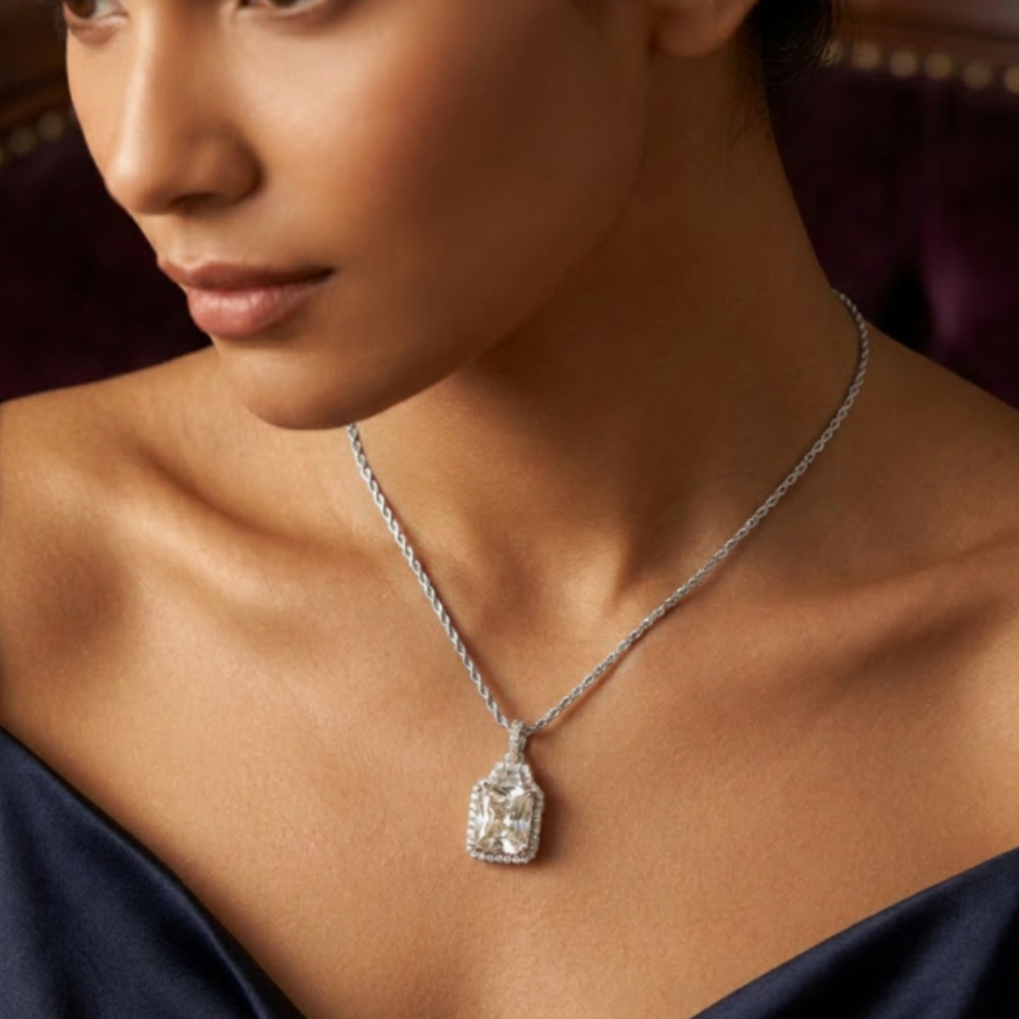 Large Sterling Silver Cut Crystal Pendant