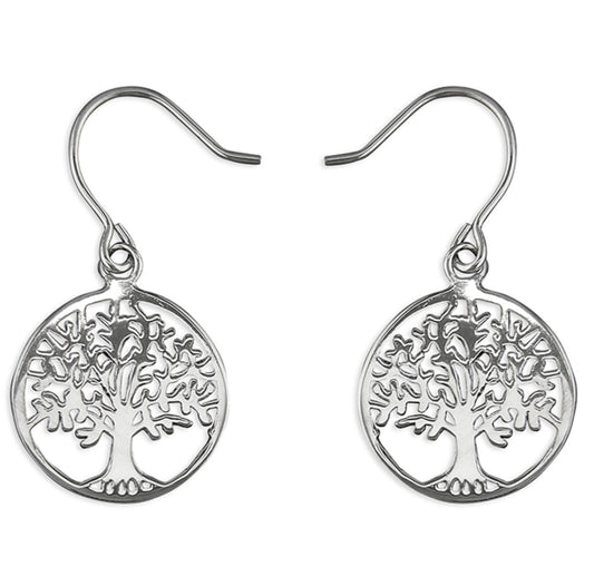 Sterling Silver Earrings - Tree of Life circle drop