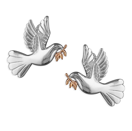 Sterling Silver Earrings - Two-tone dove of peace stud
