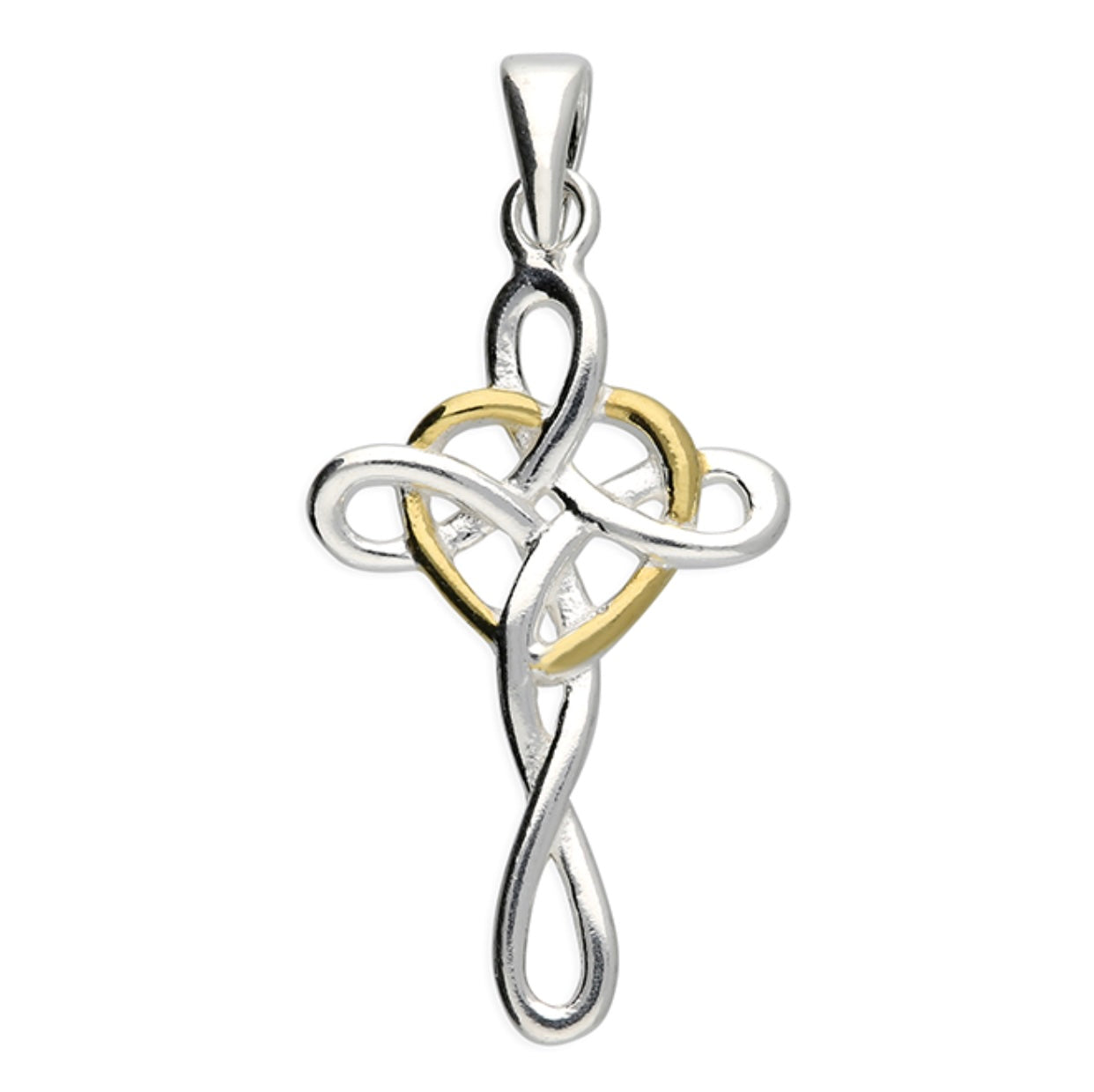 Sterling Silver Cross - Two tone celtic infinity heart cross