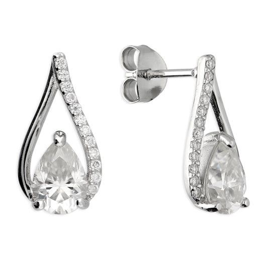 Sterling Silver Moissanite Pear Shaped Earrings