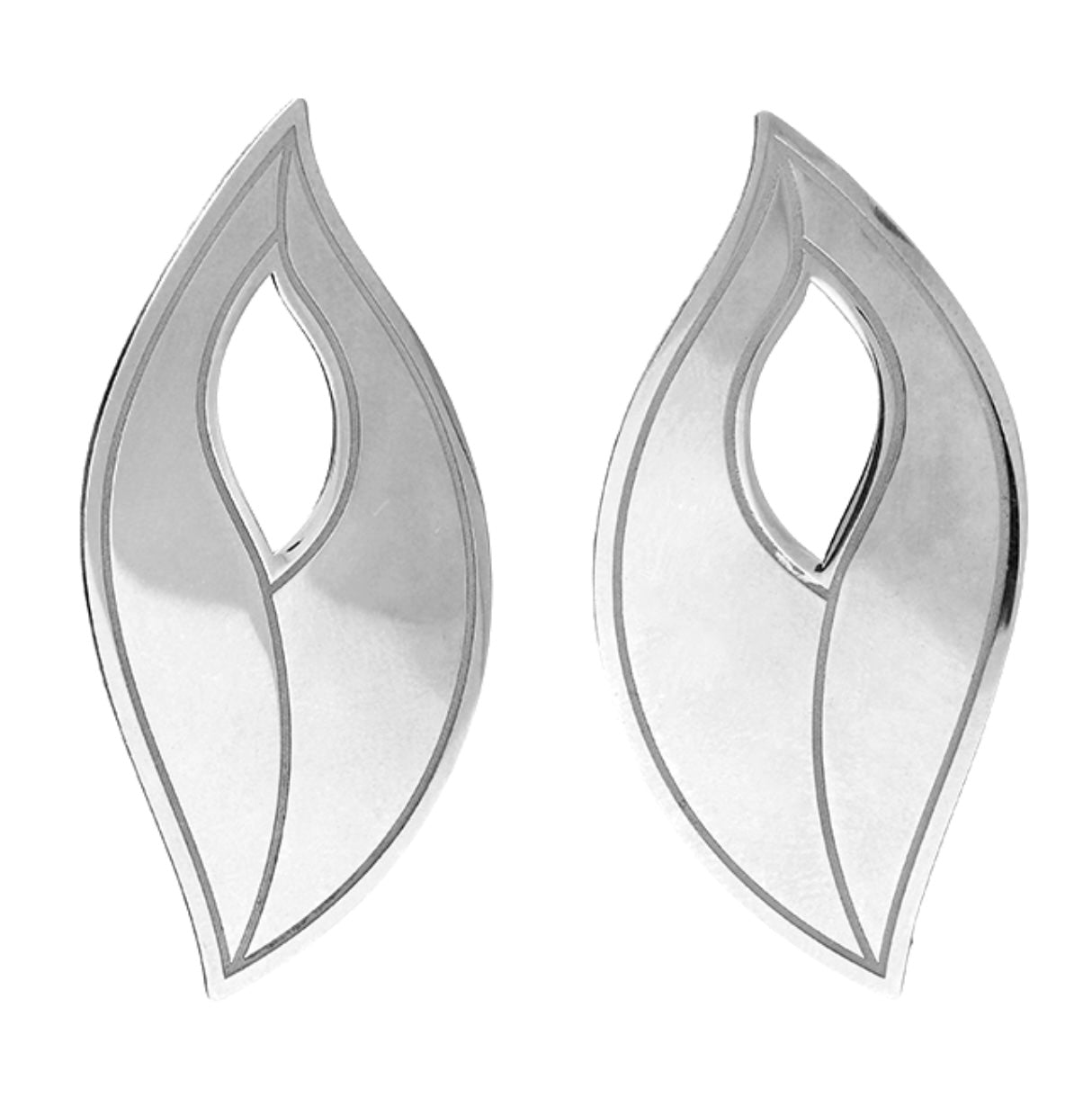 Sterling Silver Earrings - Highly polished large laurel leaf earrings