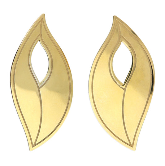 Yellow gold-plated Sterling Silver Earrings - Highly polished large laurel leaf earrings