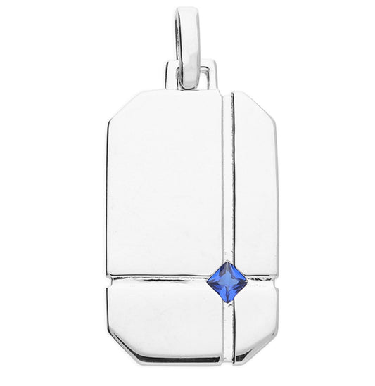 Sterling Silver Tag Pendant - Rhodium plated contemporary dog tag