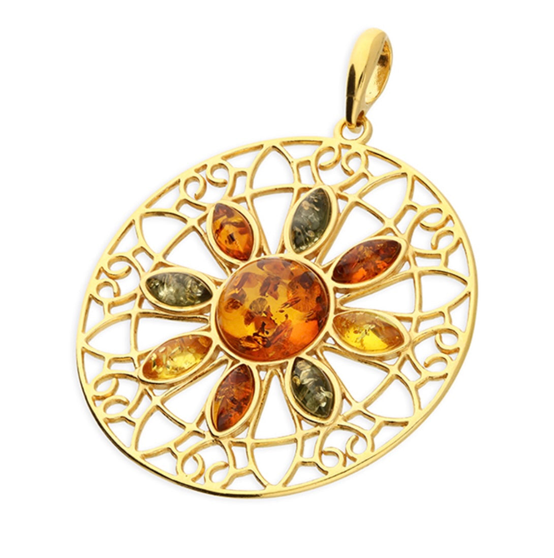 Sterling Silver Pendant Created As An Amber Flower