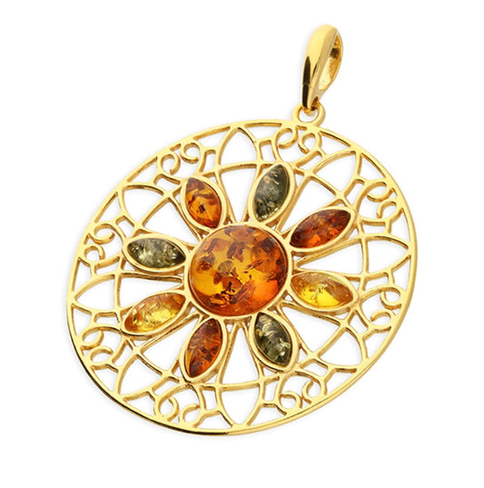 Sterling Silver Pendant Created As An Amber Flower