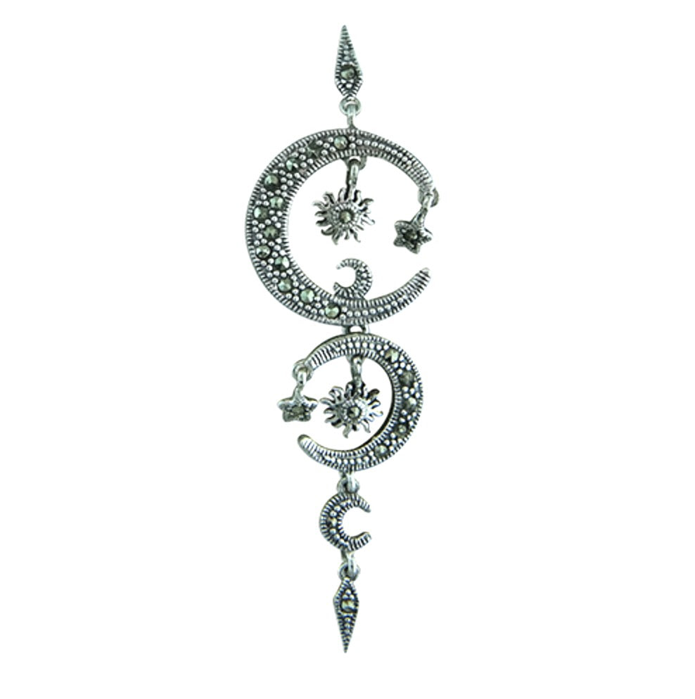 Sterling Silver Pendant - Marcasite star and moon universe pendant