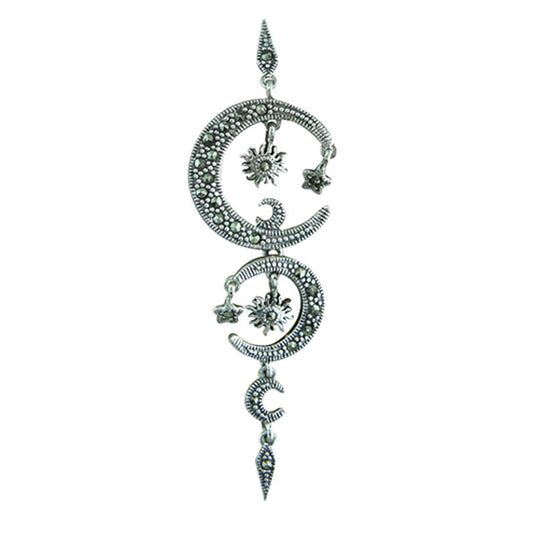 Sterling Silver Pendant - Marcasite star and moon universe pendant