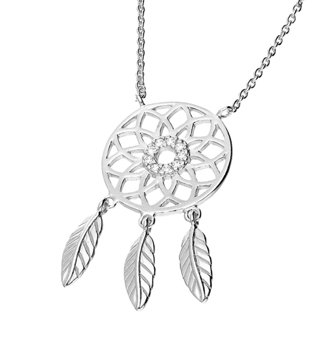 Sterling Silver Necklace - 41-51cm crystal dreamcatcher