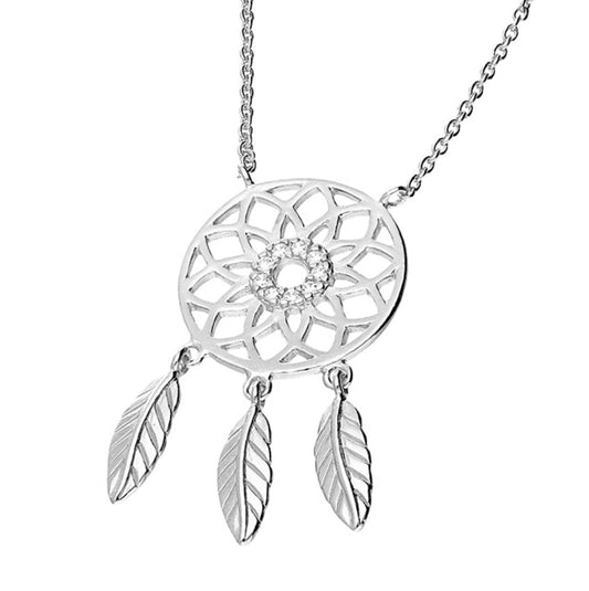 Sterling Silver Necklace - 41-51cm crystal dreamcatcher