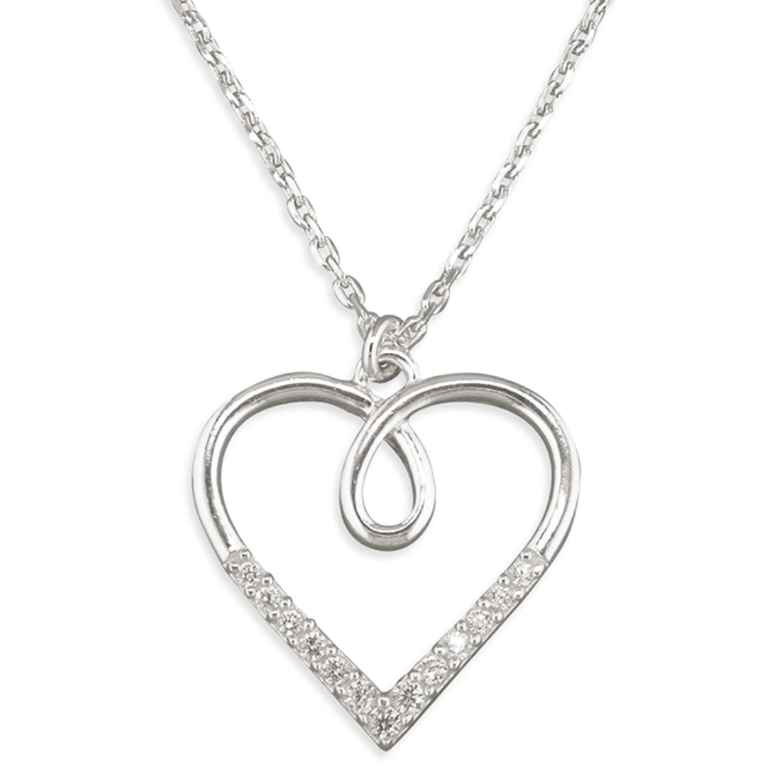 Sterling Silver Crystal Outlined Looped Heart Pendant