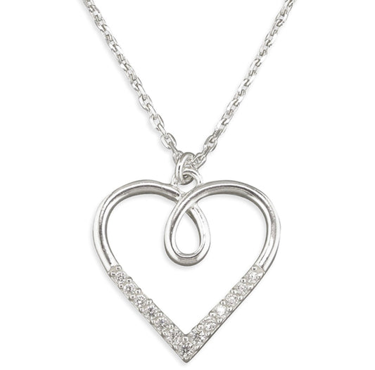 Sterling Silver Crystal Outlined Looped Heart Pendant