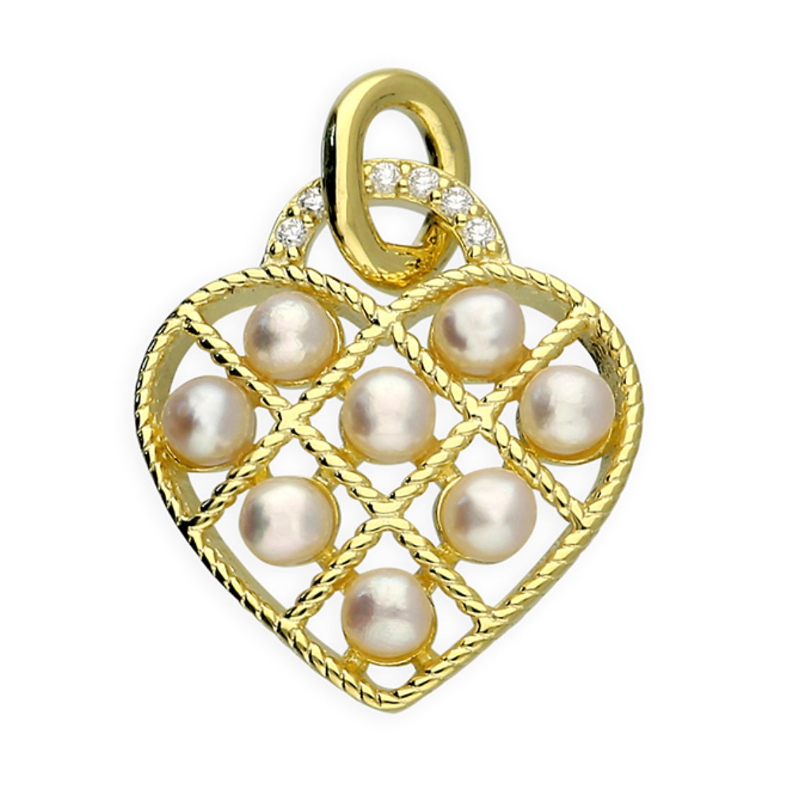 Silver Pendant Gold-Plated Heart Lattice with Crystals