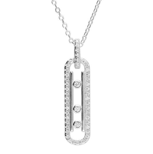 Sterling Silver Oval Crystal Framed Necklace