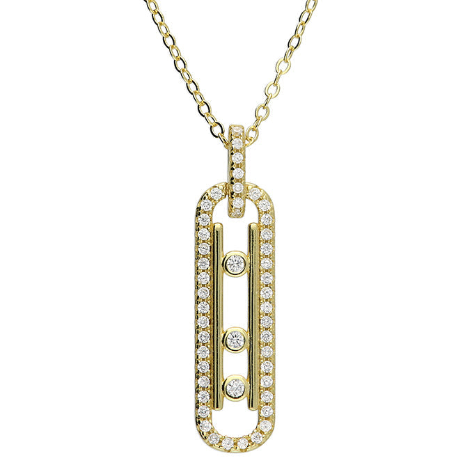 Sterling Silver Necklace, gold plated with crystals frame