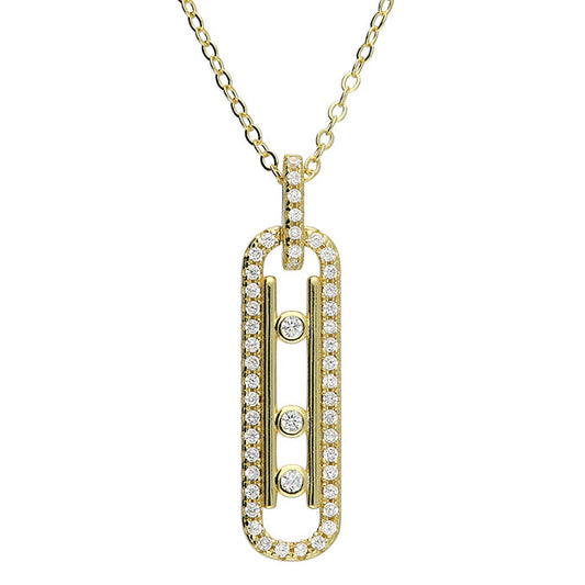 Sterling Silver Necklace, gold plated with crystals frame