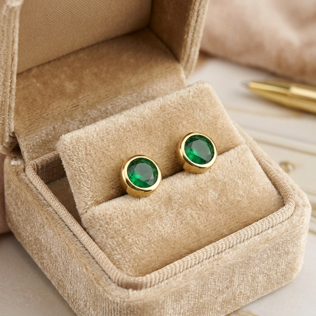 May Birthstone Stud Earrings - Emerald