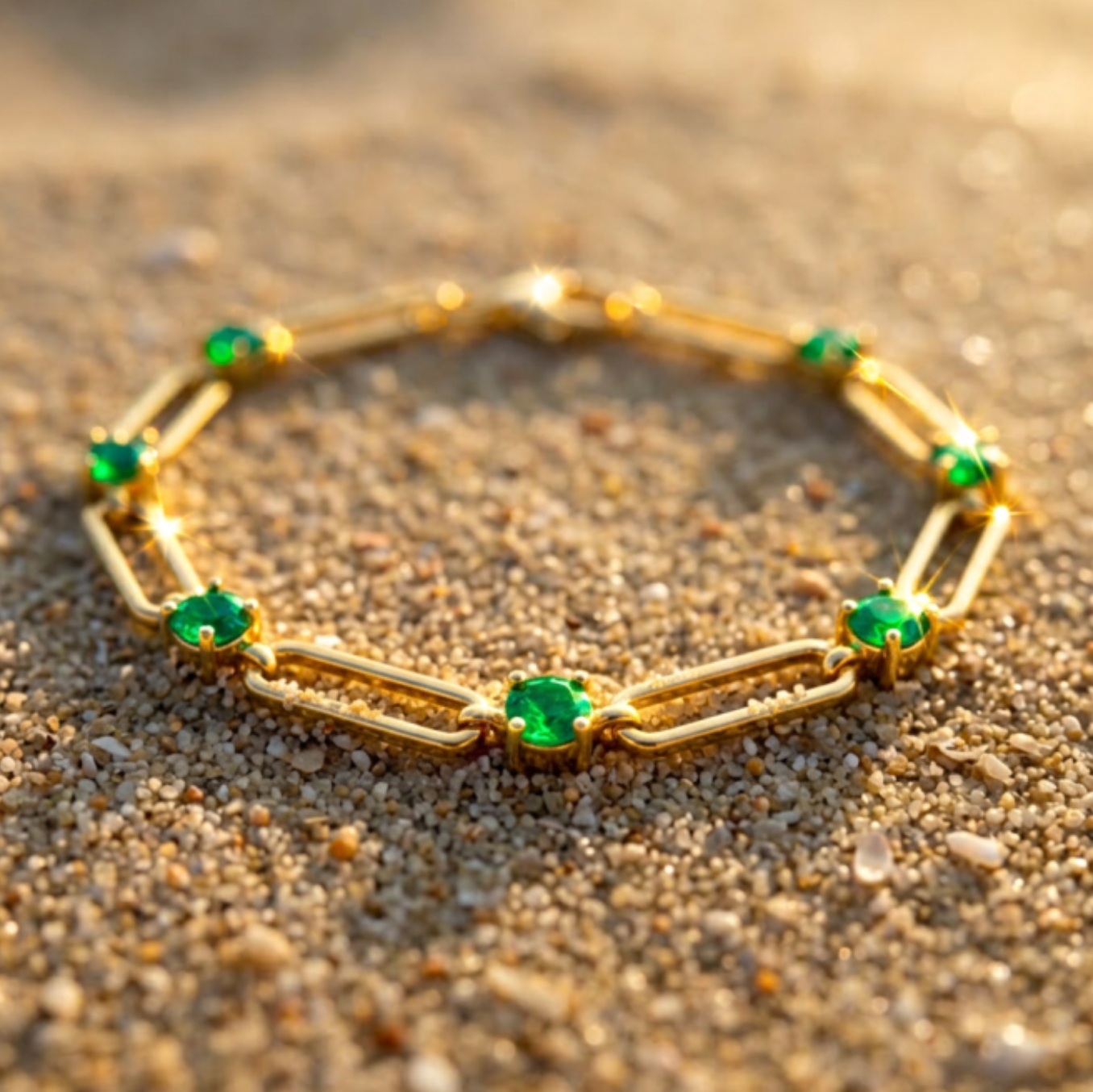 Paperclip And Emerald Crystal Bracelet