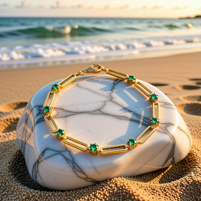 Paperclip And Emerald Crystal Bracelet