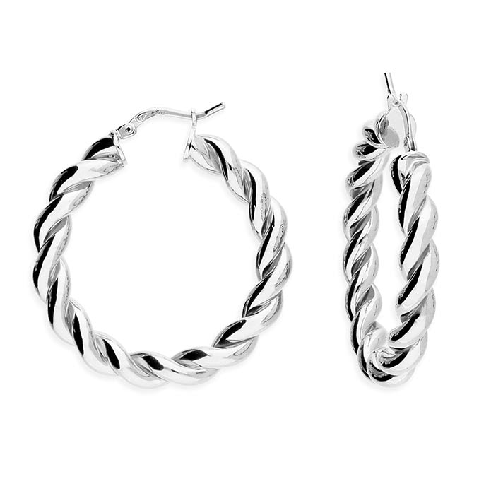 Sterling silver twisted creole hoop earrings