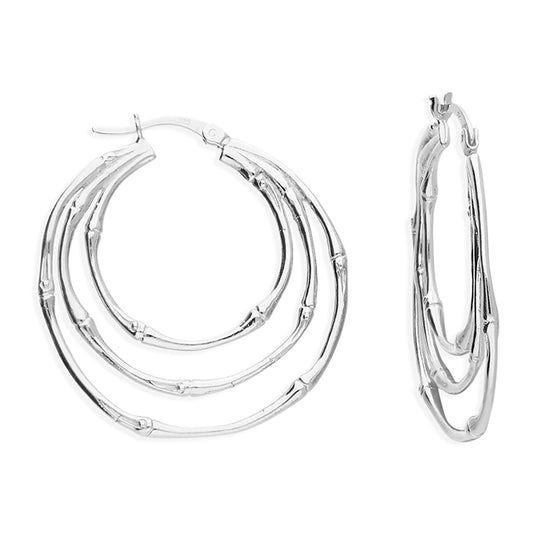 Sterling Silver Earrings - triple bamboo hoop