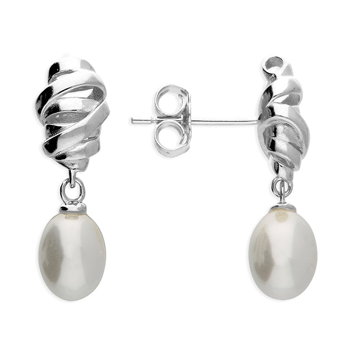 Pearl Twist Stud Earrings - Sterling Silver