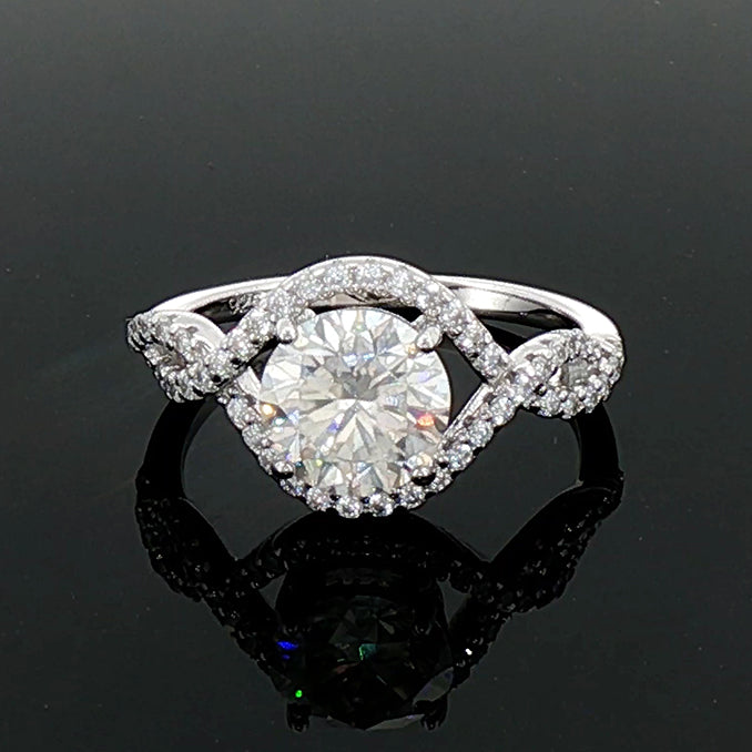 Sterling Silver Moissanite Twisted Halo Ring