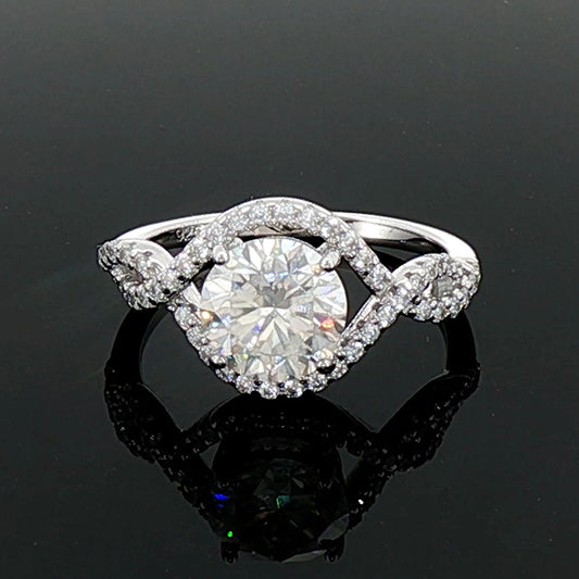 Sterling Silver Moissanite Twisted Halo Ring