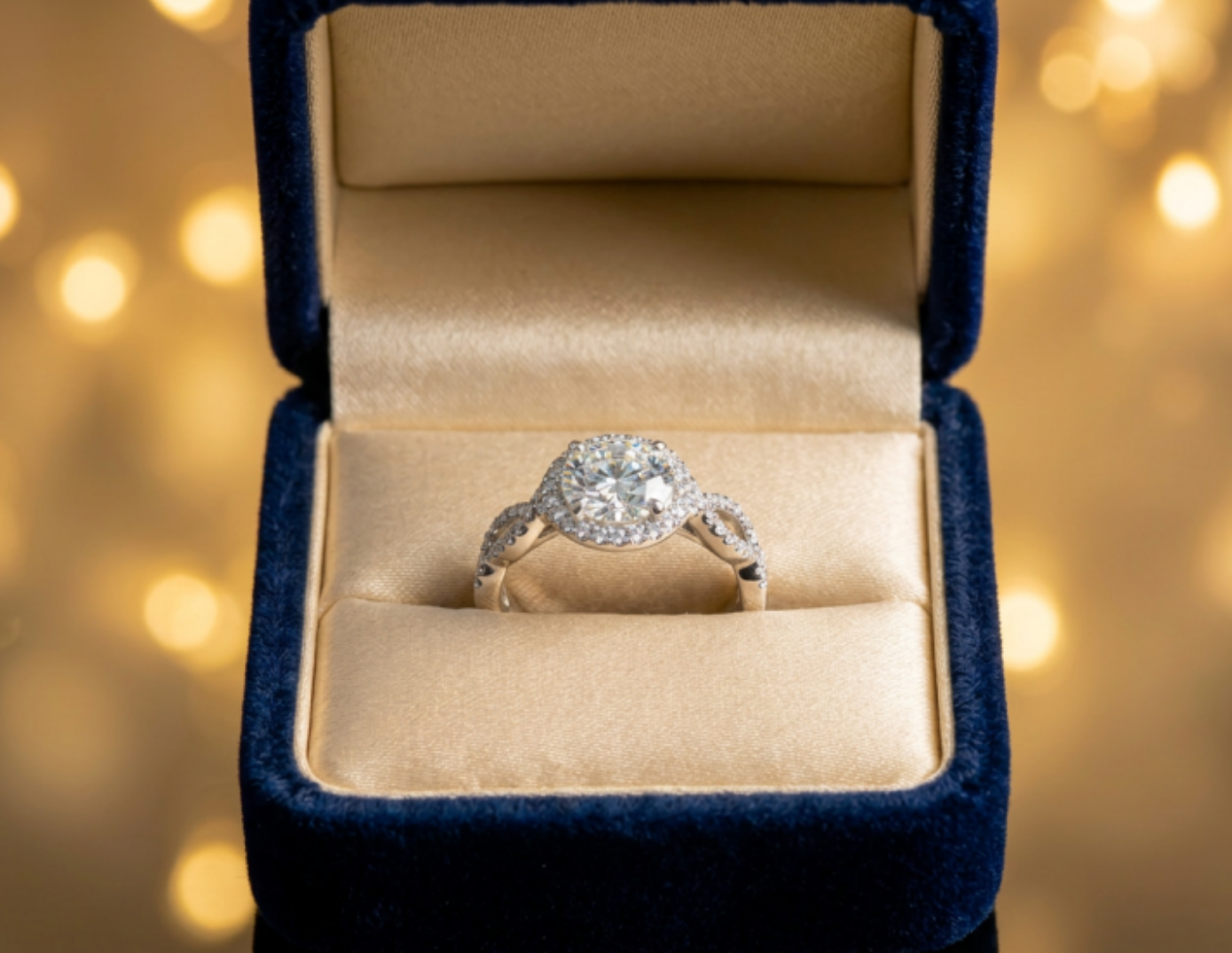 Sterling Silver Moissanite Twisted Halo Ring