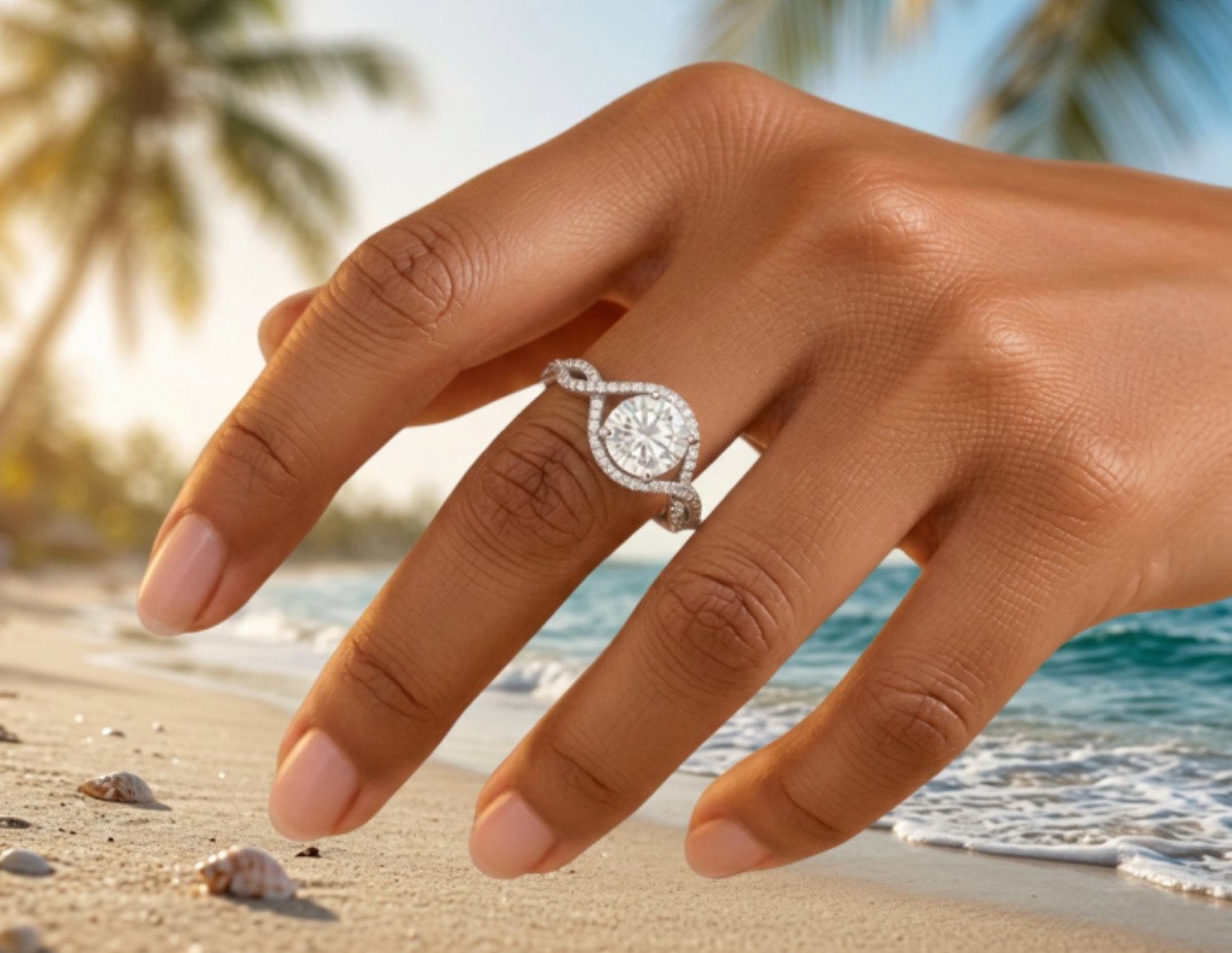 Sterling Silver Moissanite Twisted Halo Ring