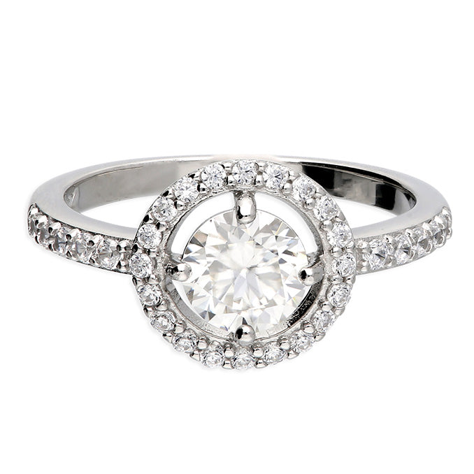 Sterling Silver Moissanite Open Halo Ring