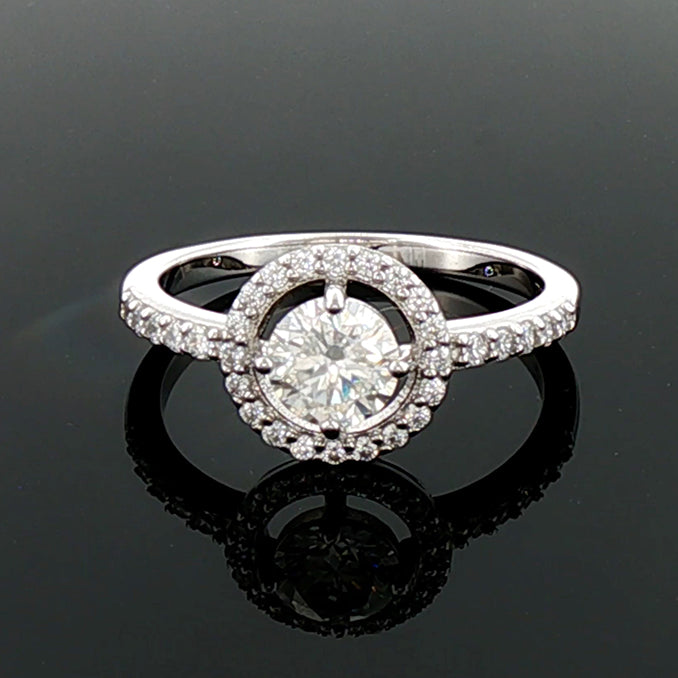 Sterling Silver Moissanite Open Halo Ring