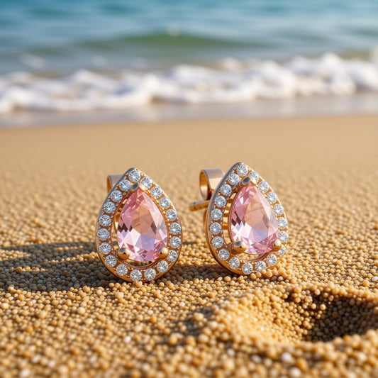 Rose Gold-Plated Simulated Morganite Teardrop Studs