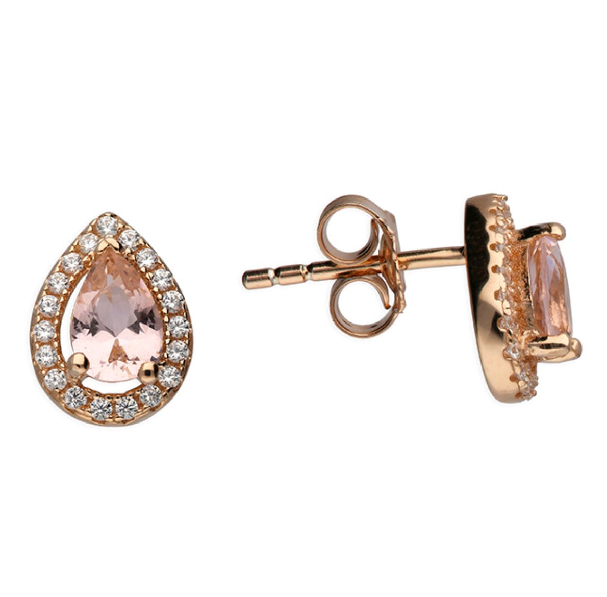 Rose Gold-Plated Simulated Morganite Teardrop Studs